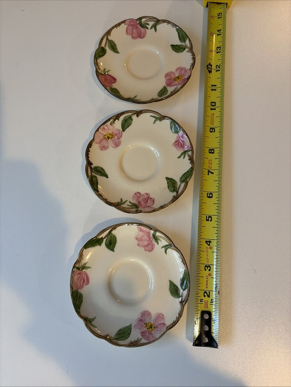 3 Vintage Franciscan Desert Rose Demitasse Saucers 1958-60 Logo